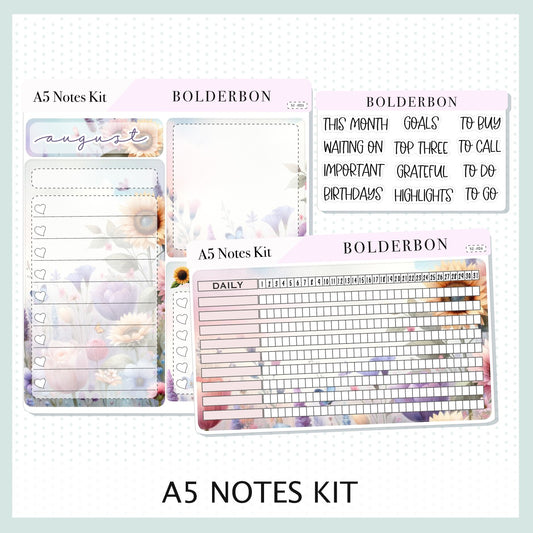 AUGUST - A5 NOTES KIT || Compact Vertical, A5 Daily Duo, A5 Horizontal, Planner Stickers