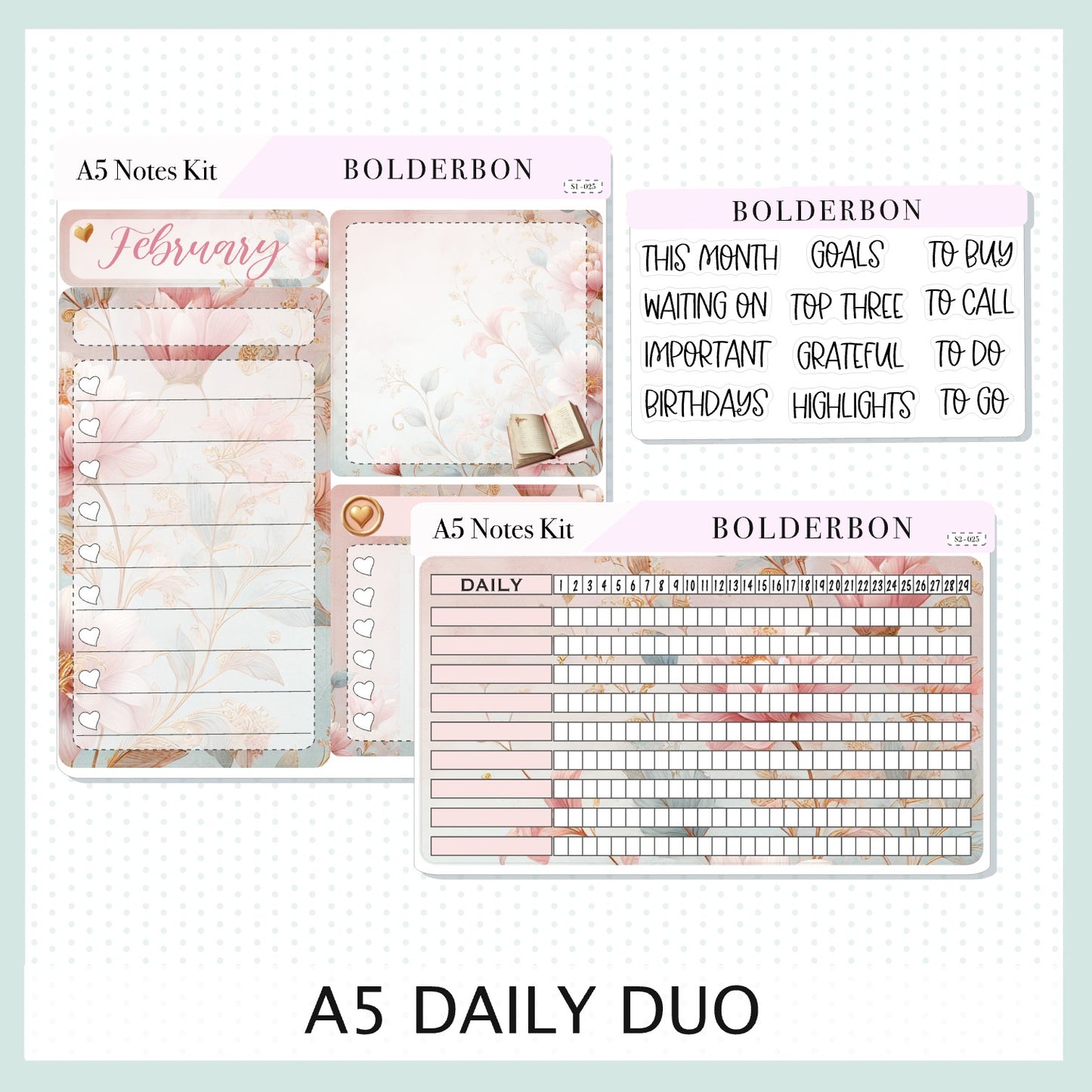 FEBRUARY A5 NOTES KIT || Compact Vertical, A5 Daily Duo, A5 Horizontal, Planner Stickers