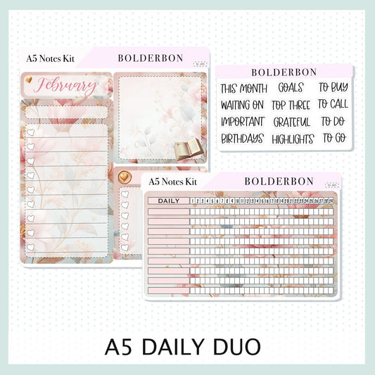 FEBRUARY A5 NOTES KIT || Compact Vertical, A5 Daily Duo, A5 Horizontal, Planner Stickers