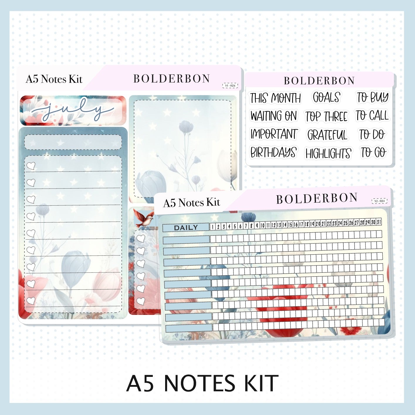 JULY - A5 NOTES KIT || Compact Vertical, A5 Daily Duo, A5 Horizontal, Planner Stickers