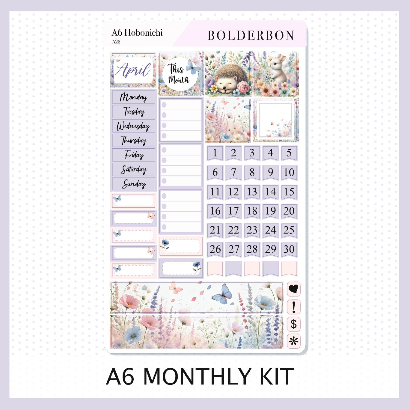 APRIL A6 Hobonichi || Spring Monthly Sticker Kit Planner Stickers