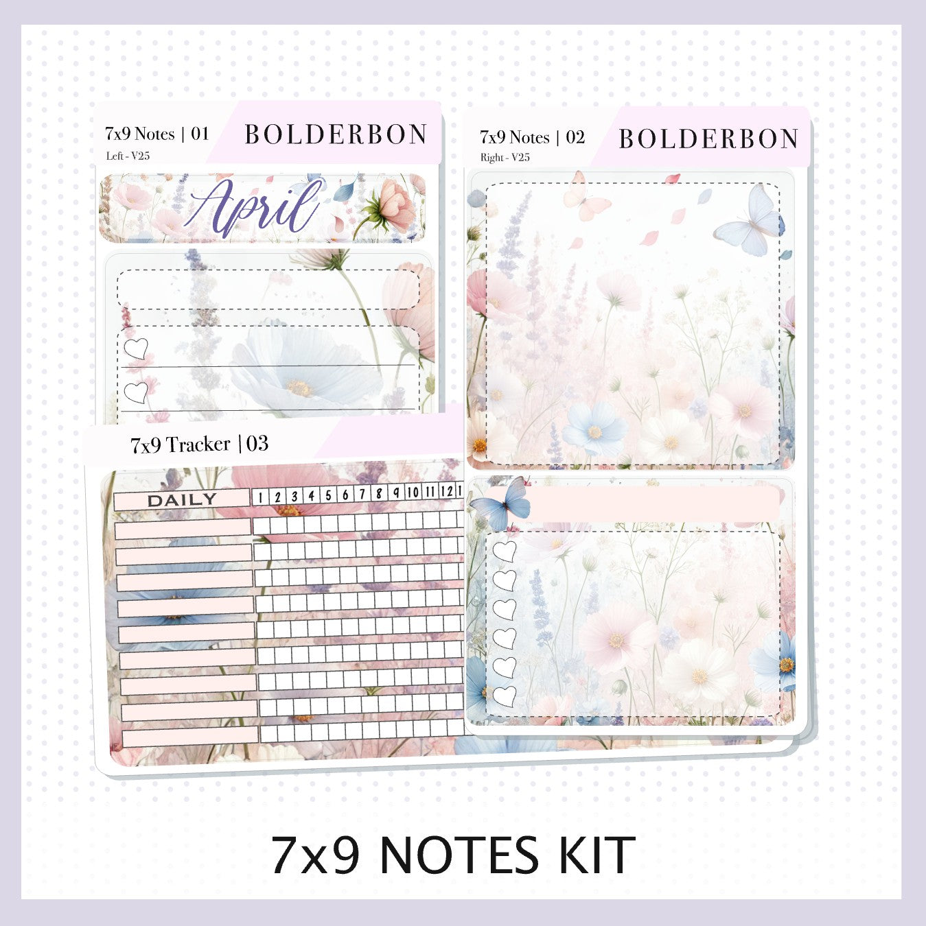 April 7x9 Notes Kit || Spring Dream, Planner Sticker Kit for Erin Condren Dashboard