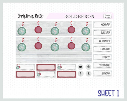 CHRISTMAS BELLS Hobonichi Cousin || Weekly Planner Sticker Kit Hand Drawn