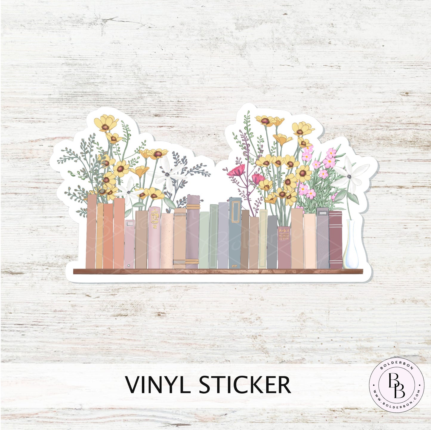 FLORAL BOOKSHELF sticker || Book Lover Gift, Perfect for Writer, Author, Planners, Laptops, Journals, Scrapbooking and Craft Projects