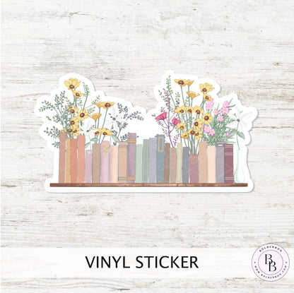 FLORAL BOOKSHELF sticker || Book Lover Gift, Perfect for Writer, Author, Planners, Laptops, Journals, Scrapbooking and Craft Projects