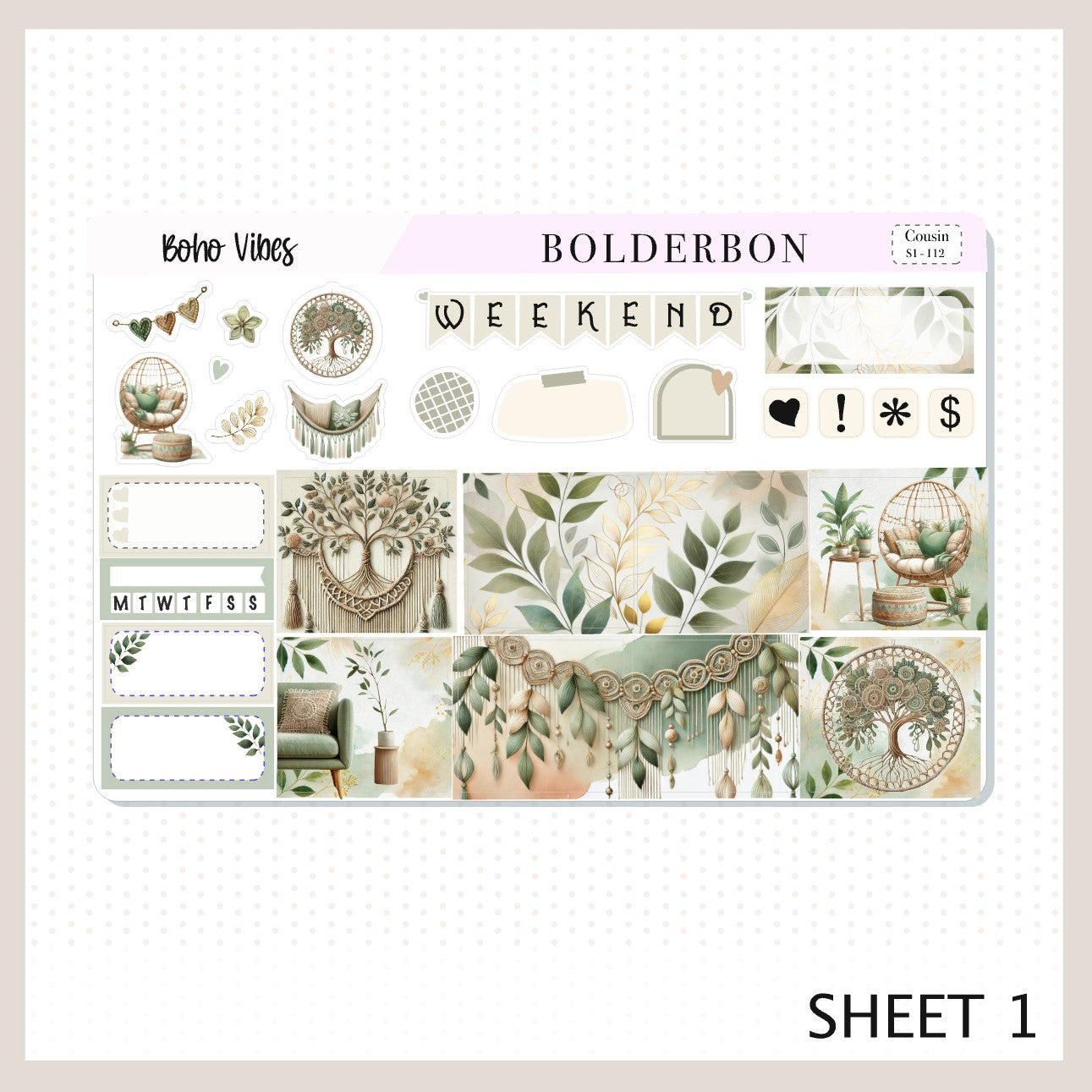 BOHO VIBES Hobonichi Cousin || Aesthetic, A5 Planner Sticker Kit