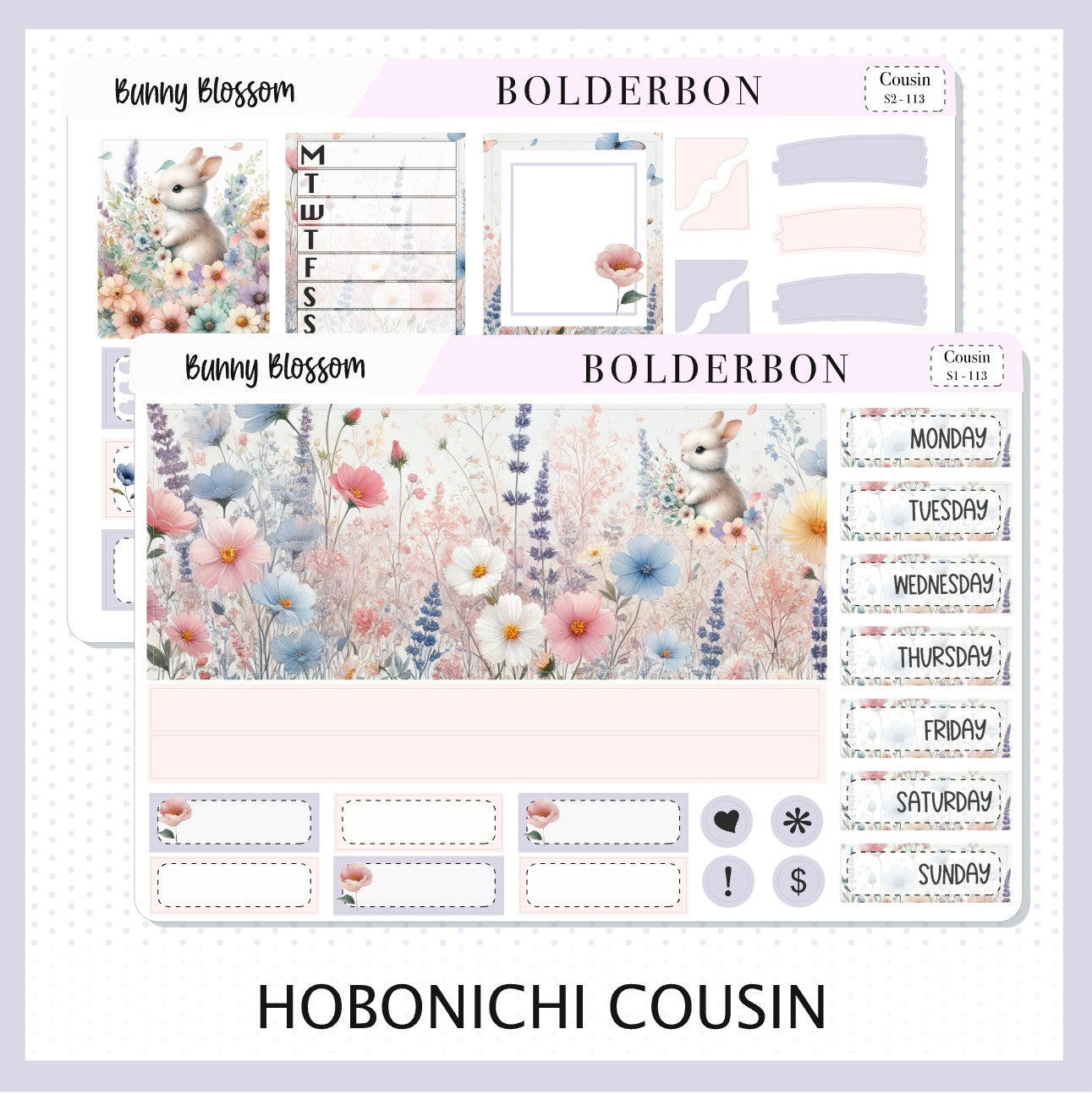 BUNNY BLOSSOM Hobonichi Cousin || Springtime, Pastel Aesthetic, A5 Planner Sticker Kit