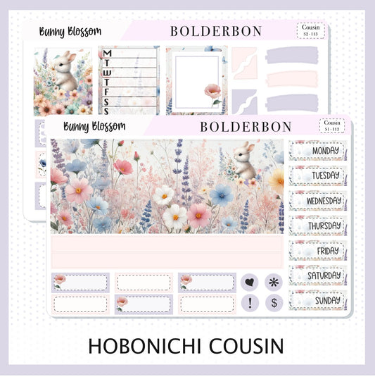 BUNNY BLOSSOM Hobonichi Cousin || Springtime, Pastel Aesthetic, A5 Planner Sticker Kit