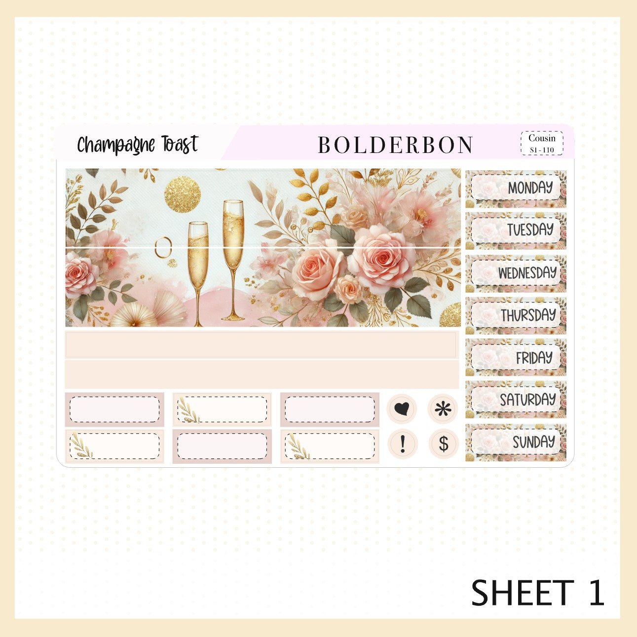 CHAMPAGNE TOAST Hobonichi Cousin || Planner Sticker Kit