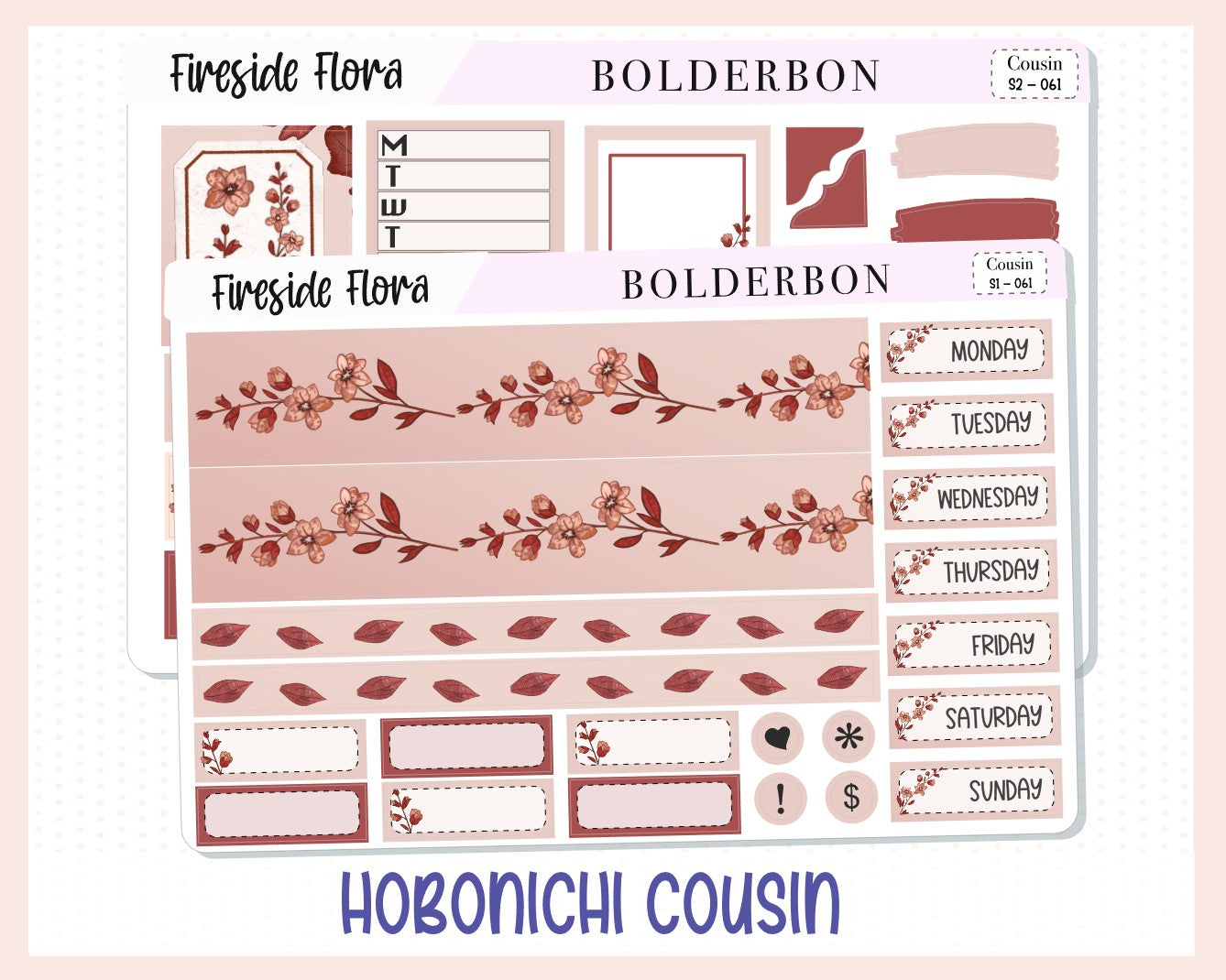 FIRESIDE FLORA Hobonichi Cousin || Weekly Planner Sticker Kit Hand Drawn