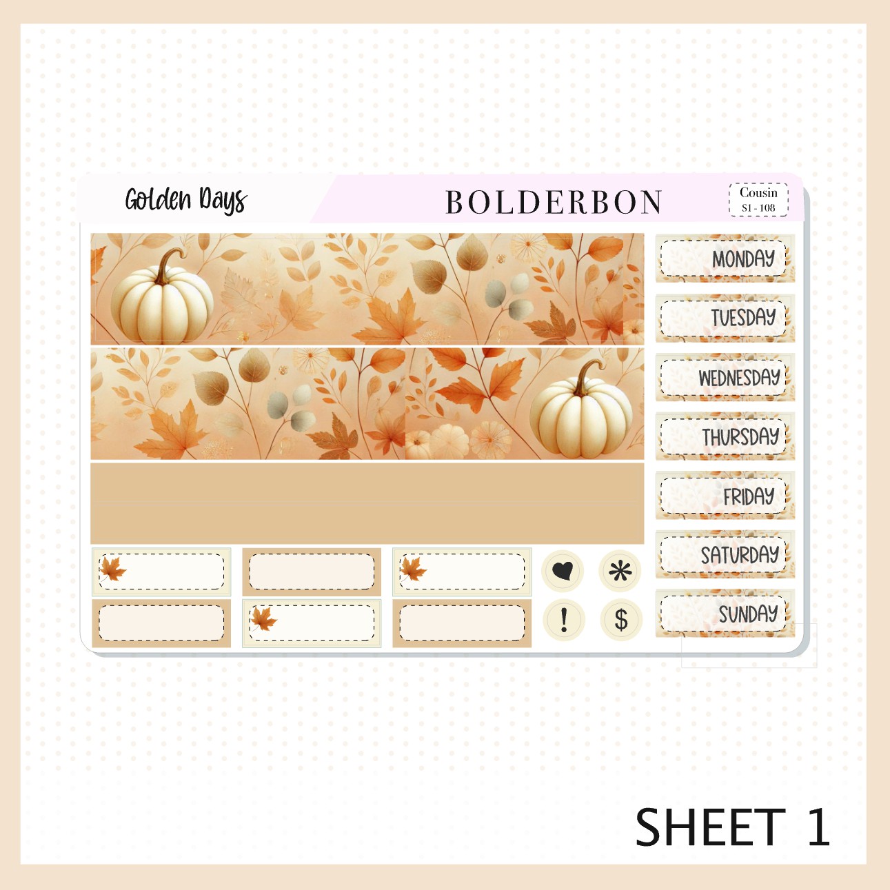 GOLDEN DAYS Hobonichi Cousin || Planner Sticker Kit