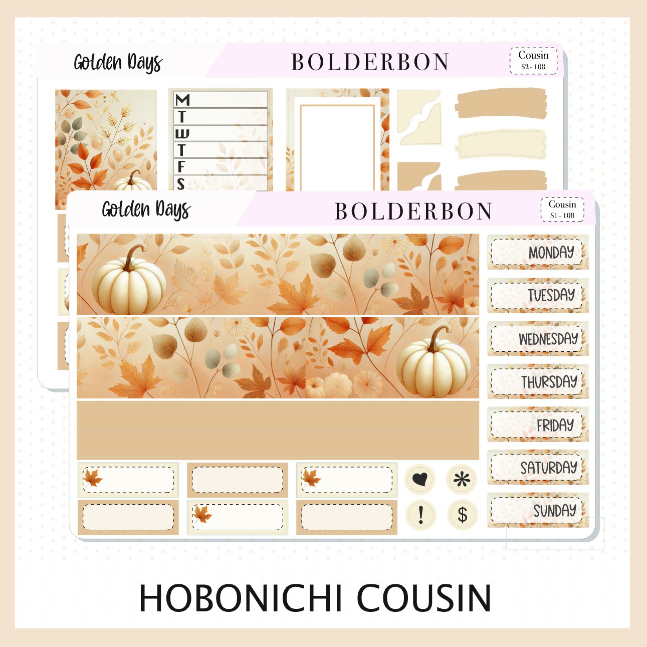 GOLDEN DAYS Hobonichi Cousin || Planner Sticker Kit