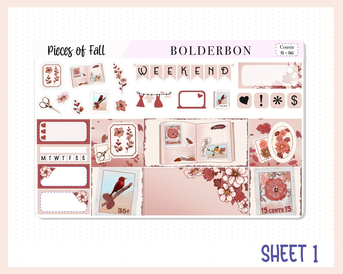 PIECES OF FALL Hobonichi Cousin || Weekly Planner Sticker Kit Hand Drawn