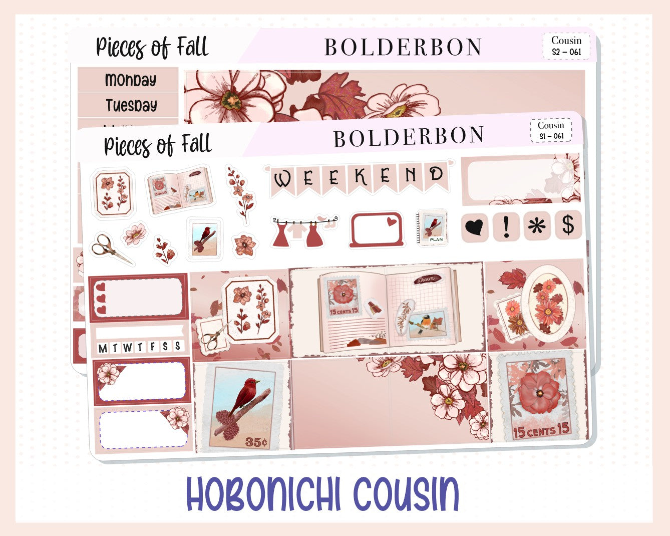 PIECES OF FALL Hobonichi Cousin || Weekly Planner Sticker Kit Hand Drawn