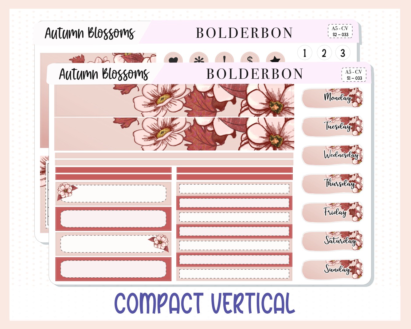 AUTUMN BLOSSOMS "Compact Vertical" || A5 Planner Sticker Kit
