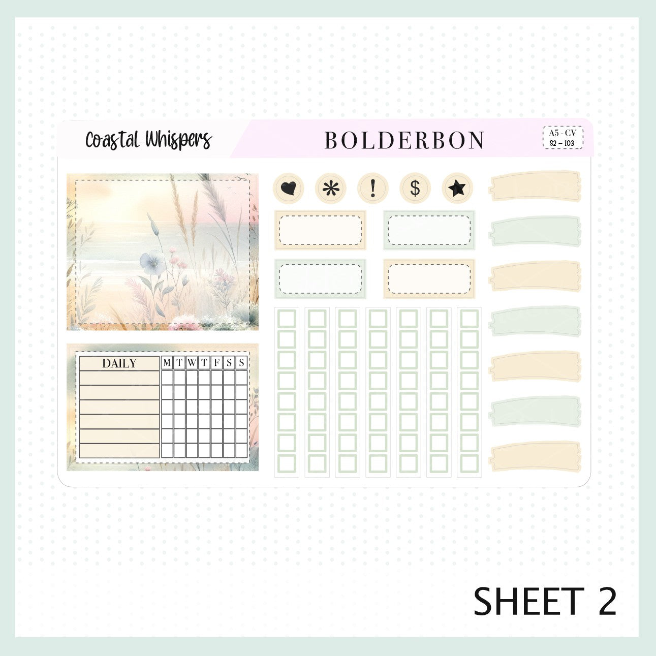 COASTAL WHISPERS "Compact Vertical" || A5 Planner Sticker Kit