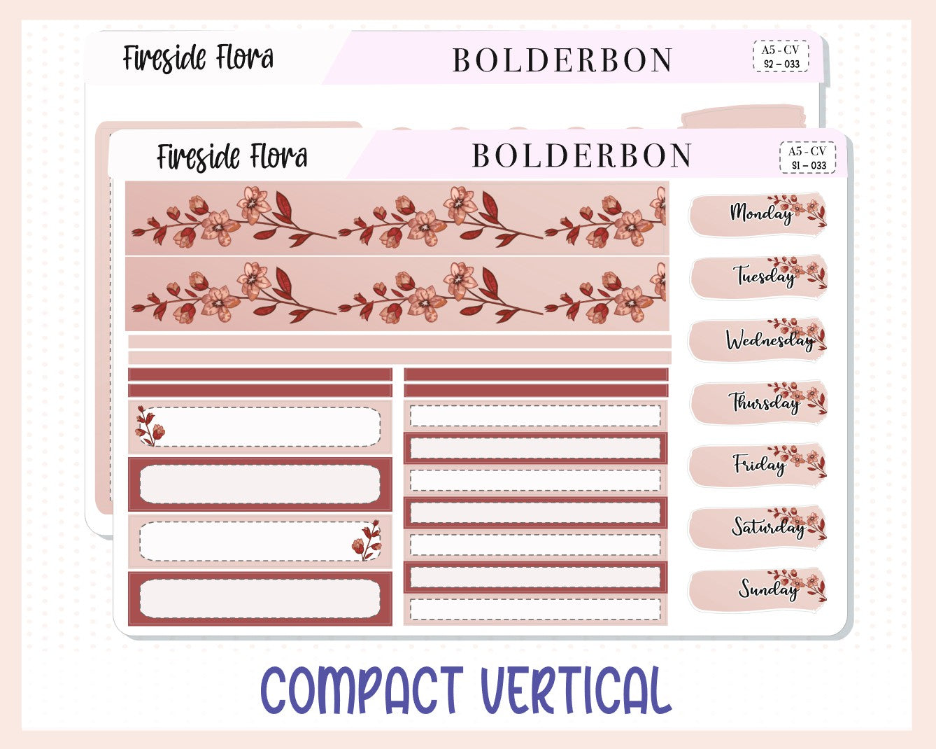 FIRESIDE FLORA "Compact Vertical" || A5 Planner Sticker Kit