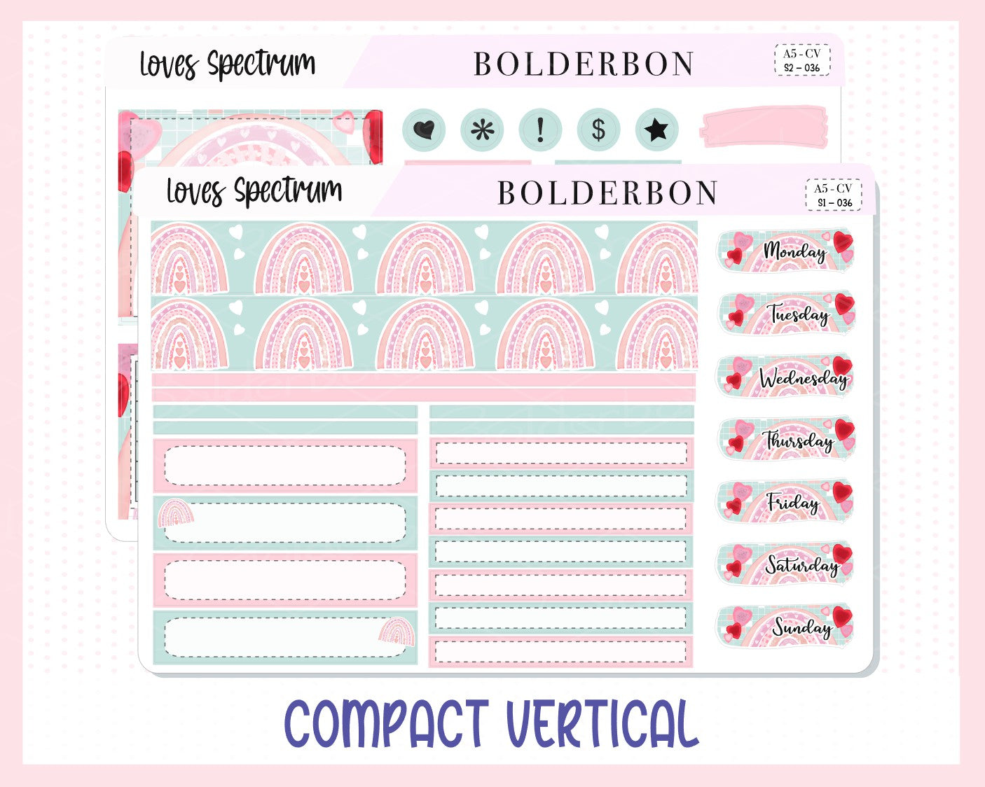 LOVES SPECTRUM "Compact Vertical" || A5 Planner Sticker Kit, Valentine's, Love