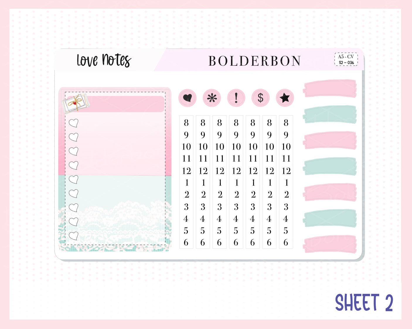 LOVE NOTES "Compact Vertical" || A5 Planner Sticker Kit, Valentine's, Love