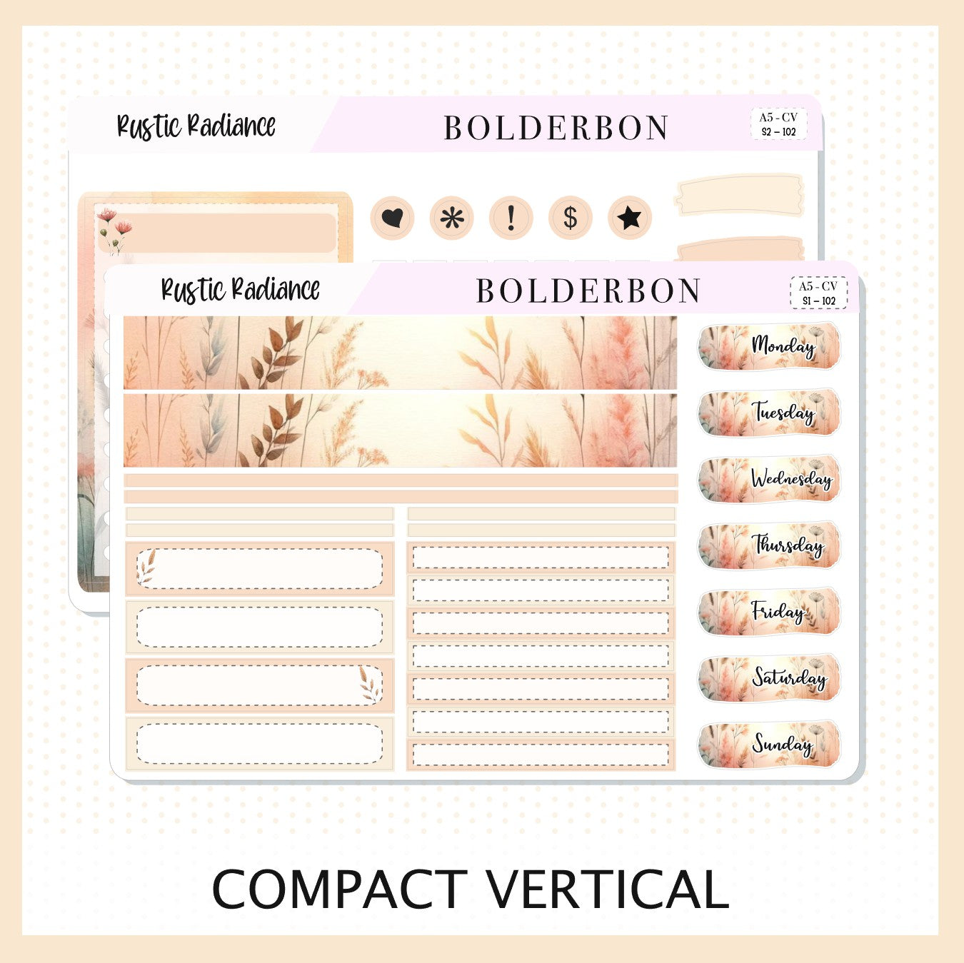 RUSTIC RADIANCE "Compact Vertical" || A5 Planner Sticker Kit