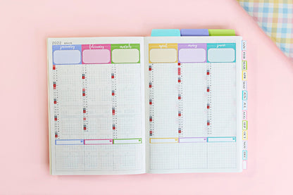 HOBONICHI COUSIN Yearly Index Boxes || Colorful - A5 Original, Cousin, Day Free, Monthly Headers, Calendar Stickers, Year At A Glance