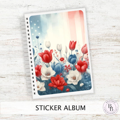 PATRIOTIC FLORALS Reusable Sticker Album || 5x7 Reusable Coil Sticker Book