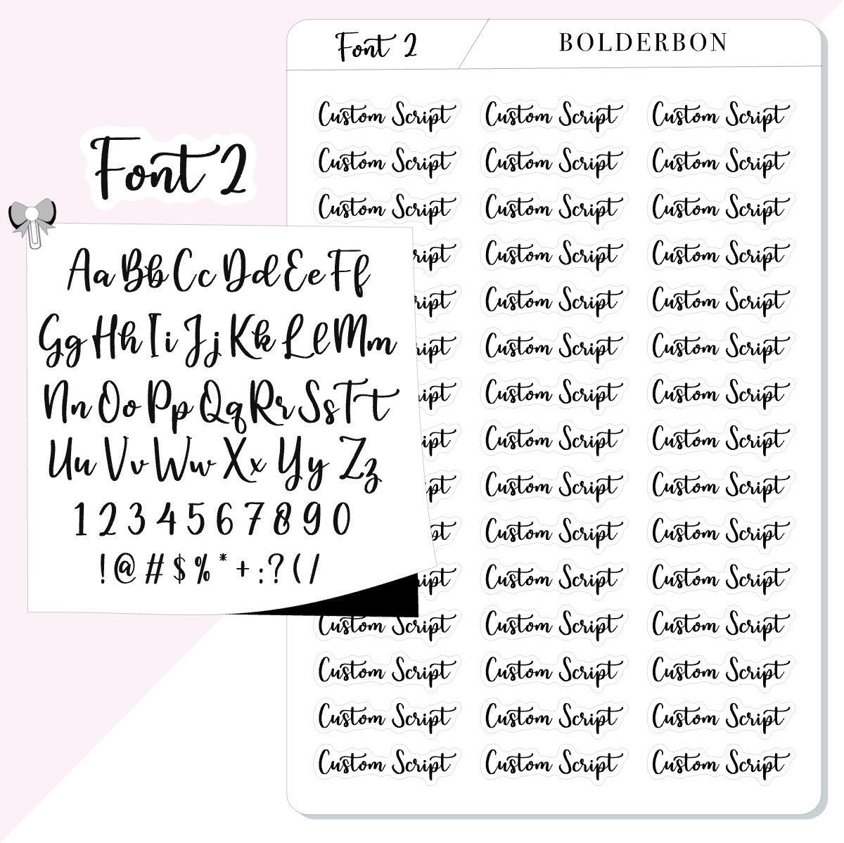 SCRIPT Custom Text Stickers || 45+ Word Font Matte White or Clear Sticker Paper