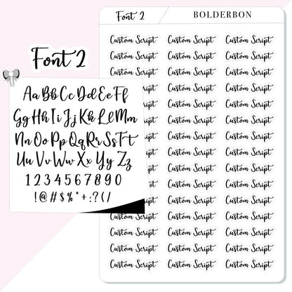 SCRIPT Custom Text Stickers || 45+ Word Font Matte White or Clear Sticker Paper