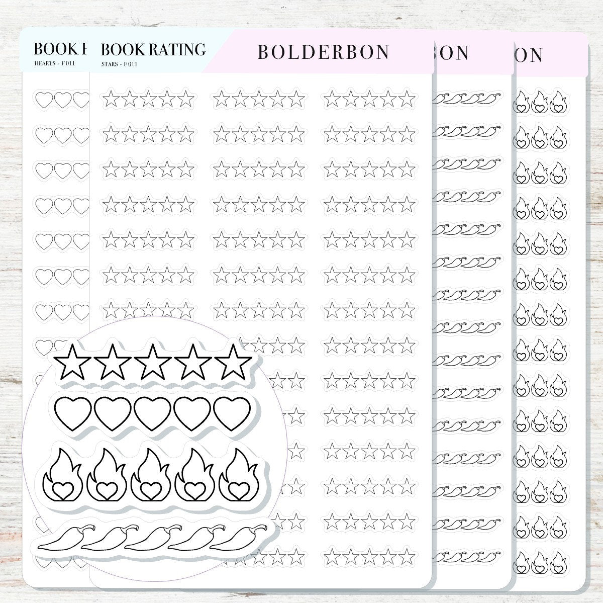 BOOK RATING Planner Stickers || Star Book Rating, Heart, Spicy, Fire Book Rating, Spicy Books, Reading, Study, Library, Functional Stickers