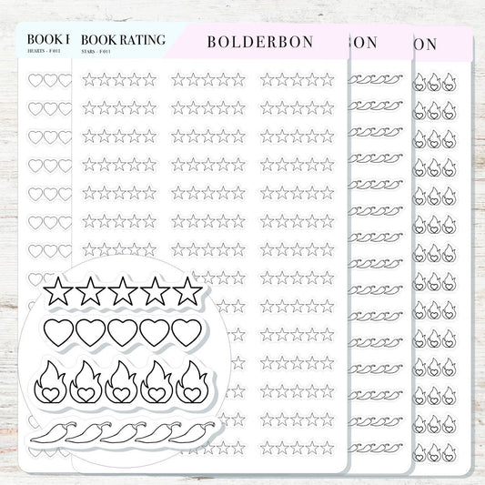 BOOK RATING Planner Stickers || Star Book Rating, Heart, Spicy, Fire Book Rating, Spicy Books, Reading, Study, Library, Functional Stickers