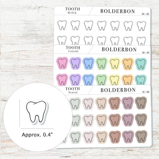 TOOTH icons || Planner Stickers, Frosted Clear, Neutral, Minimal, Black, Colorful, Hand Drawn, Mini