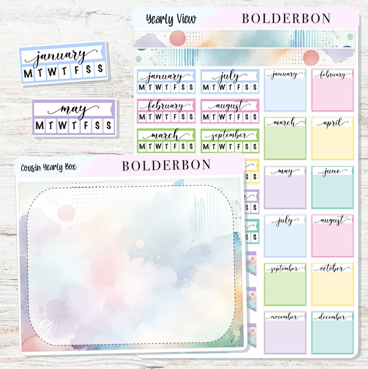 NEW - HOBONICHI COUSIN Yearly View || Colorful Monthly Headers, Calendar Stickers, Year At A Glance, Hobonichi Weeks Kit, A5 Stickers