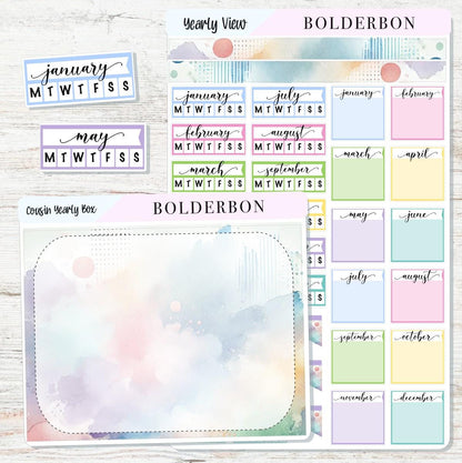 NEW - HOBONICHI COUSIN Yearly View || Colorful Monthly Headers, Calendar Stickers, Year At A Glance, Hobonichi Weeks Kit, A5 Stickers