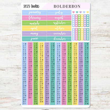 NEW - 2025 HOBONICHI COUSIN Yearly Index Date Strips - Colorful || A5 Cousin, Day Free, Monthly Headers, Calendar Stickers, Year At A Glance