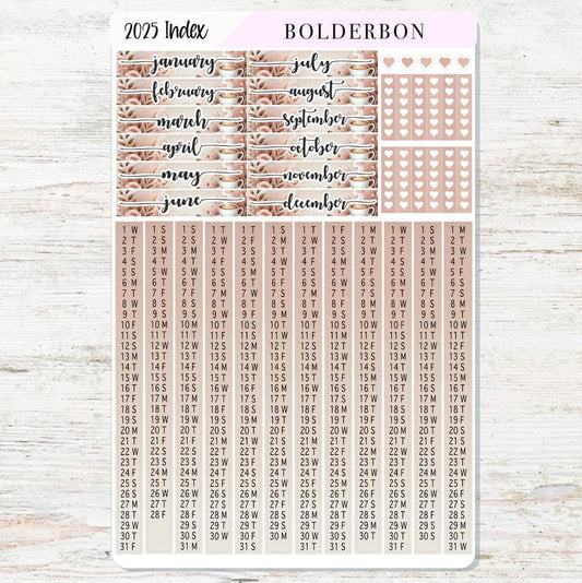 NEW - 2025 HOBONICHI COUSIN Yearly Index Date Strips - Coffee || A5 Cousin, Day Free, Monthly Headers, Calendar Stickers, Year At A Glance