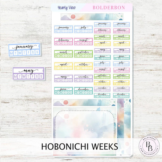 NEW - YEARLY VIEW Hobonichi Weeks - Colorful || Monthly Headers, Calendar Stickers, Year At A Glance, Hobonichi Weeks Kit