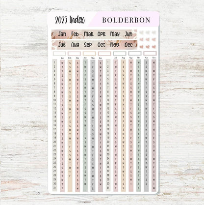 2025 YEARLY INDEX Hobonichi Weeks - Aesthetic || Date Strips, Monthly Headers, Calendar Stickers, Year At A Glance, Hobonichi Weeks Kit