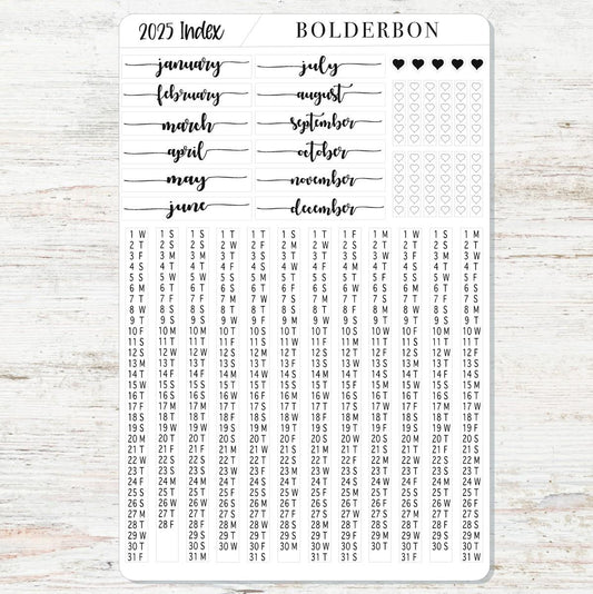 NEW - 2025 HOBONICHI COUSIN Yearly Index Date Strips - Slate || A5 Cousin, Day Free, Monthly Headers, Calendar Stickers, Year At A Glance