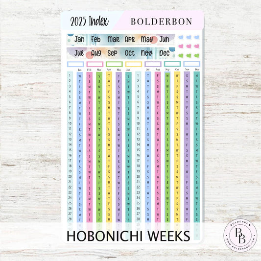 2025 YEARLY INDEX Hobonichi Weeks || Colorful, Date Strips, Monthly Headers, Calendar Stickers, Year At A Glance, Hobonichi Weeks Kit