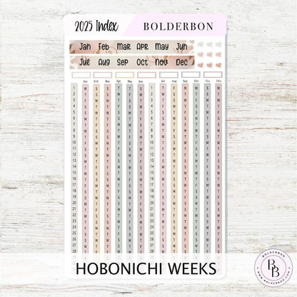 2025 YEARLY INDEX Hobonichi Weeks - Aesthetic || Date Strips, Monthly Headers, Calendar Stickers, Year At A Glance, Hobonichi Weeks Kit