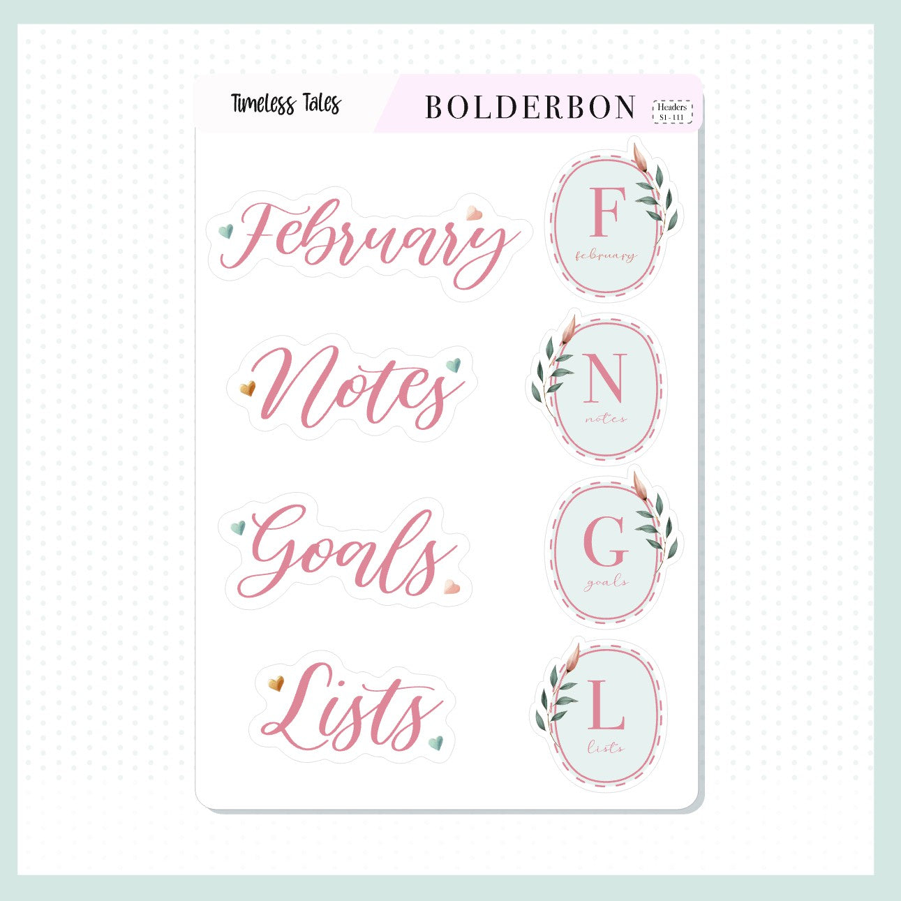 FEBRUARY Header Stickers || Timeless Tales, Bookish, Floral Journal Stickers, Journaling Stickers