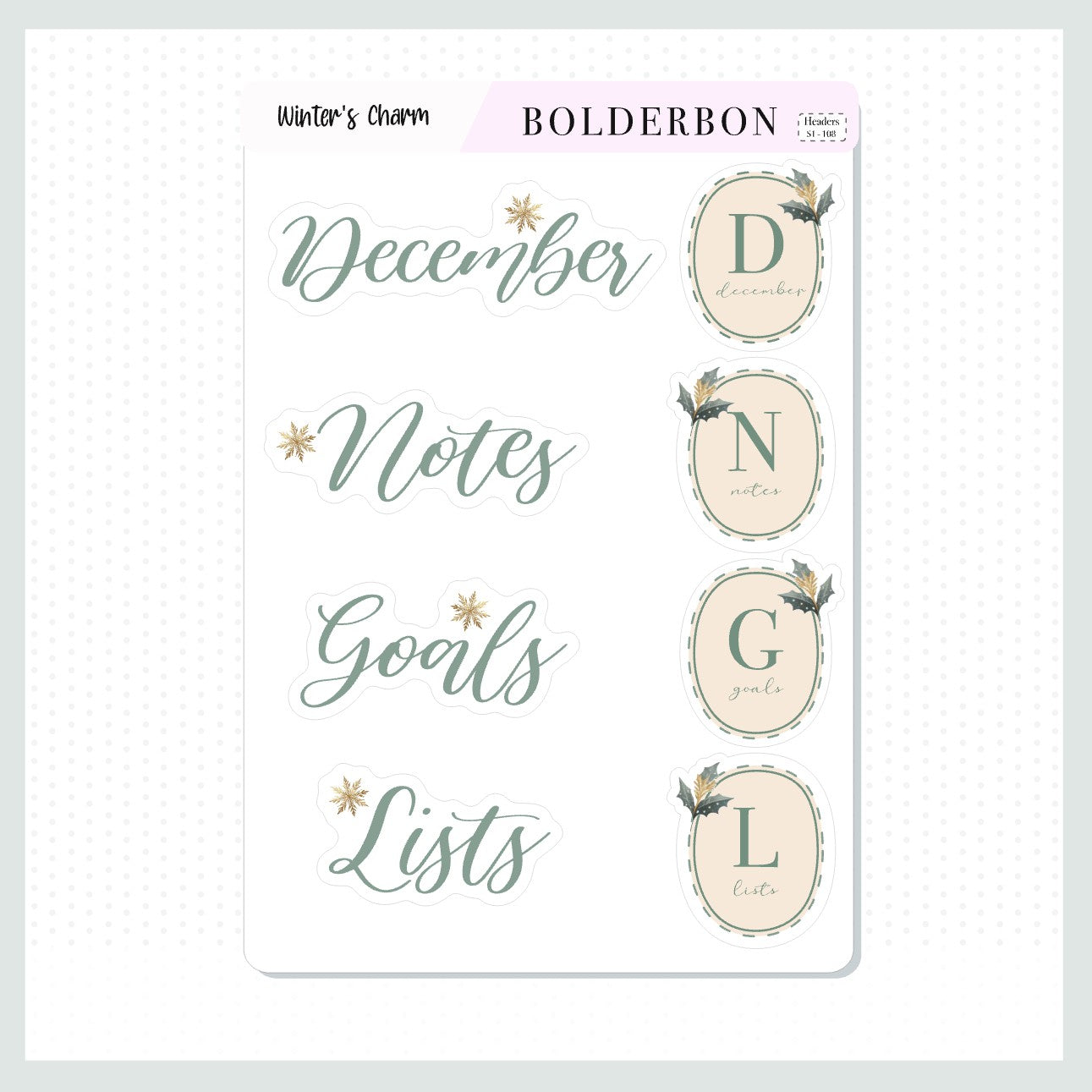 DECEMBER Header Stickers || Winter's Charm Journal Stickers, Journaling Stickers