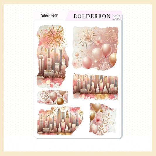 GOLDEN HOUR || Torn Pieces Journal Stickers, New Year's, Celebration