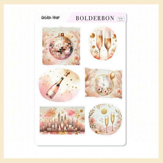 GOLDEN HOUR || Decorative Scene Journal Stickers, New Year's, Celebration