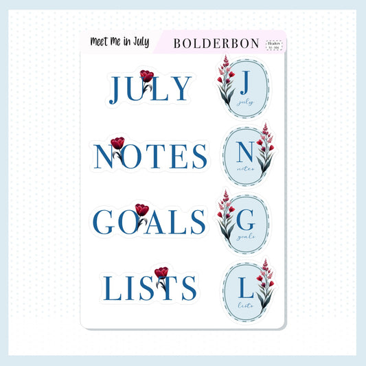 JULY Header Stickers || Meet Me In July Journal Stickers, Journaling Stickers