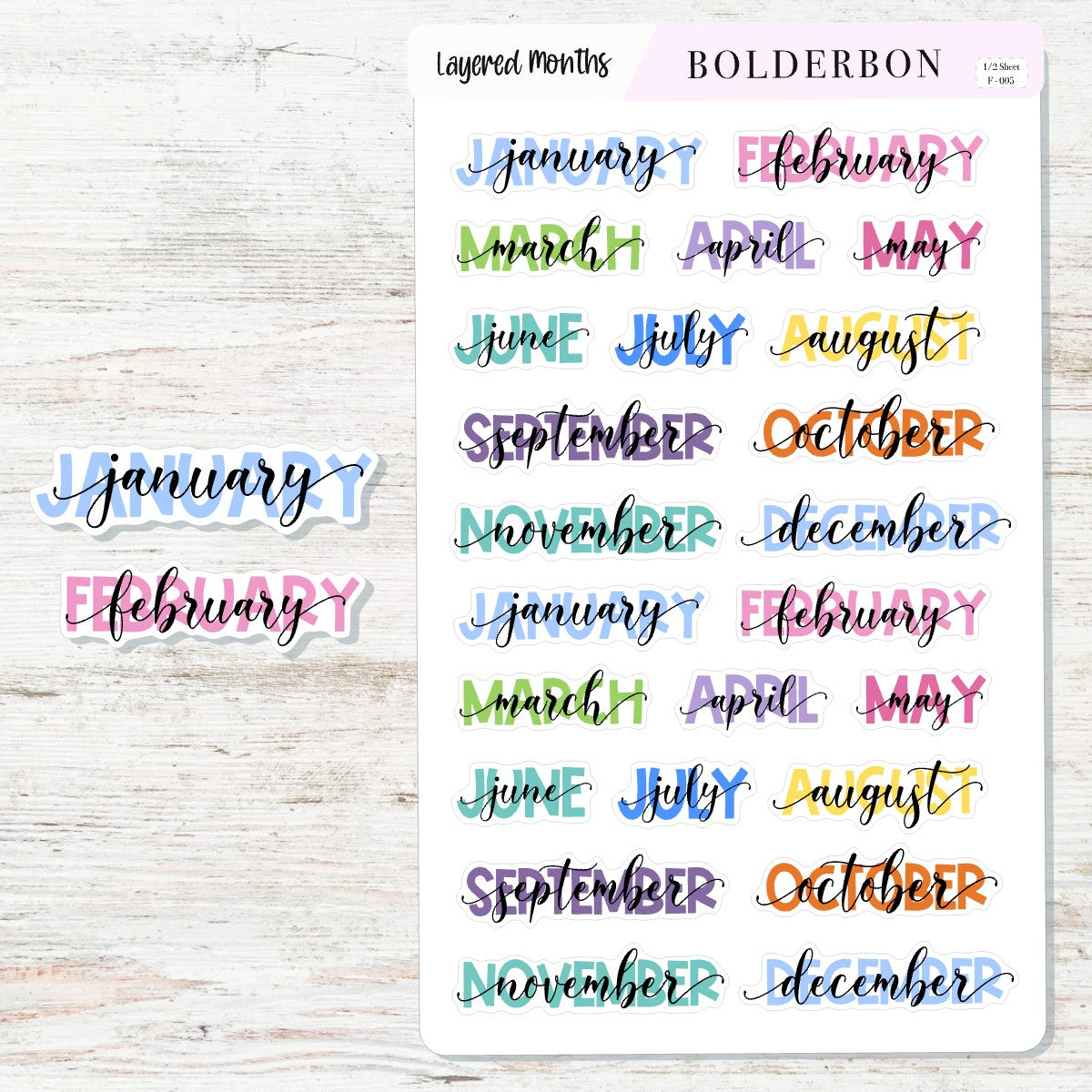 LAYERED MONTHS Colorful || Script Planner Stickers