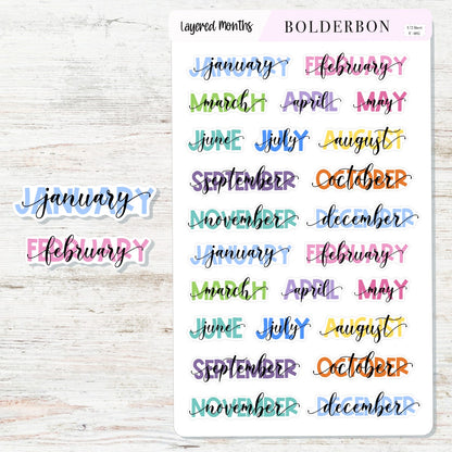 LAYERED MONTHS Colorful || Script Planner Stickers