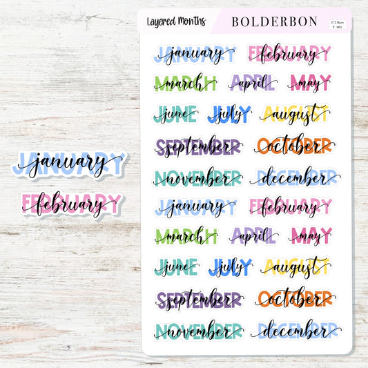 LAYERED MONTHS Colorful || Script Planner Stickers