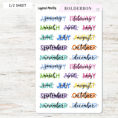 LAYERED MONTHS Colorful || Script Planner Stickers