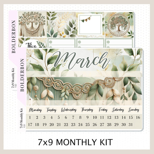 MARCH 7x9 Monthly Sticker Kit || Boho Vibes, Aesthetic